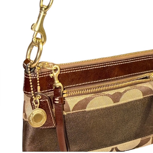 Coach Brown Tan Signature Stripe Soho Mini Hobo Pouch Bag - Picture 3 of 13